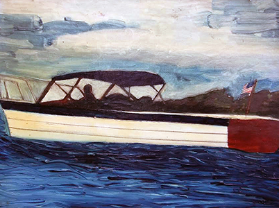 Richard Hyatt Men, Women, and Boats 7 Seas Oil on Canvas Board