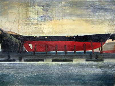 Richard Hyatt Men, Women, and Boats Gloucester Smack Restroration Oil on Canvas Board